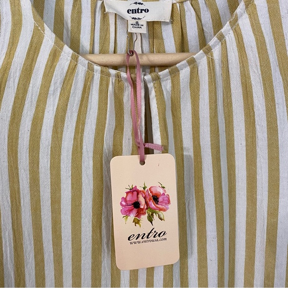 NWT Entro Short Sleeve Mustard Yellow Keyhole Ruffle Blouse Top Shirt - Picture 3 of 5